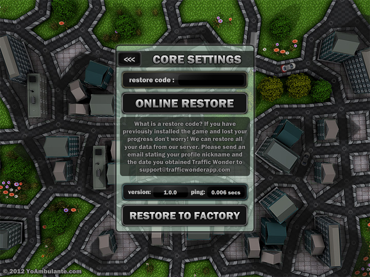 Traffic Wonder restore code feature from  game settings